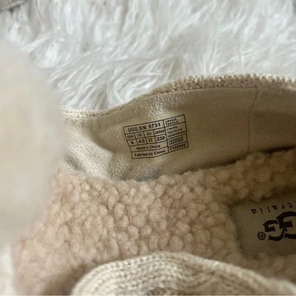 UGG Beige Knit Slippers with Pom Pom - Picture 4 of 13